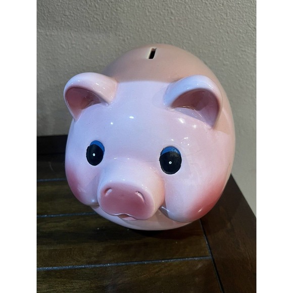 Large 1950’s Vtg MCM Pottery Blush Pink Fat Belly Curly Tail Pig Piggy Bank